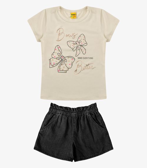 Conjunto Blusa com Shorts Menina Rovi Kids Bege