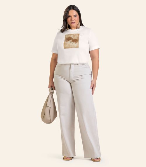 Blusa Manga Curta Feminina Plus Size Secret Glam Bege