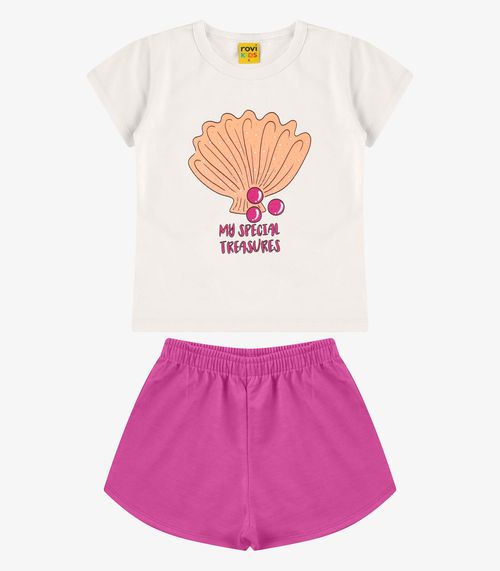 Conjunto Blusa com Shorts Menina Rovi Kids Bege