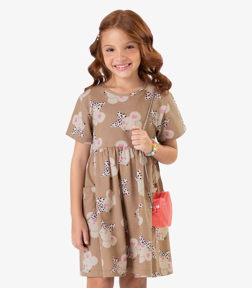 Vestido em Meia Malha Rovi Kids Marrom