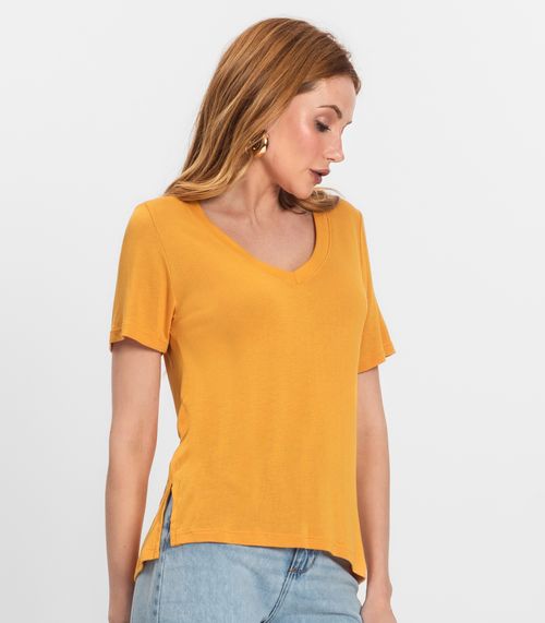Blusa Feminina Manga Curta Decote V Endless Amarelo