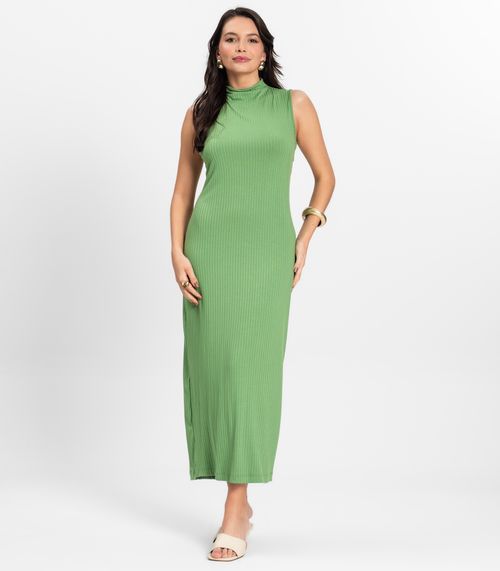 Vestido Midi Ribana Canelada Rovitex Verde