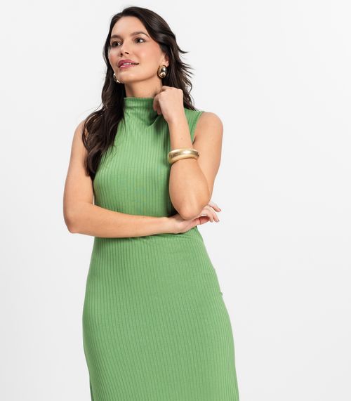 Vestido Midi Ribana Canelada Rovitex Verde
