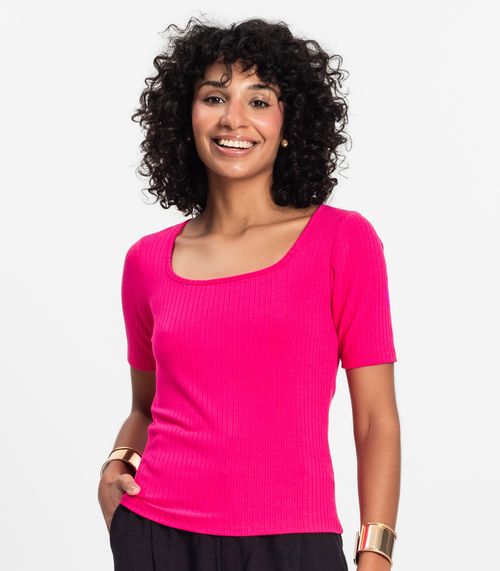 Blusa em Ribana Canelada Rovitex Rosa