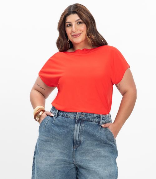 Blusa Manga Curta Feminina Plus Size Secret Glam Laranja
