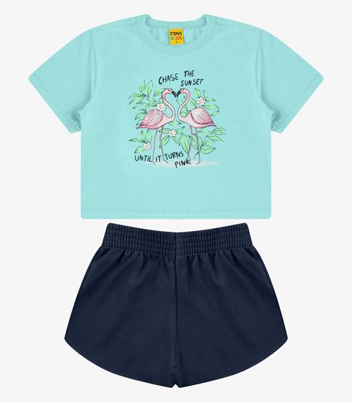 Conjunto Blusa com Shorts Meia Malha Rovi Kids Azul