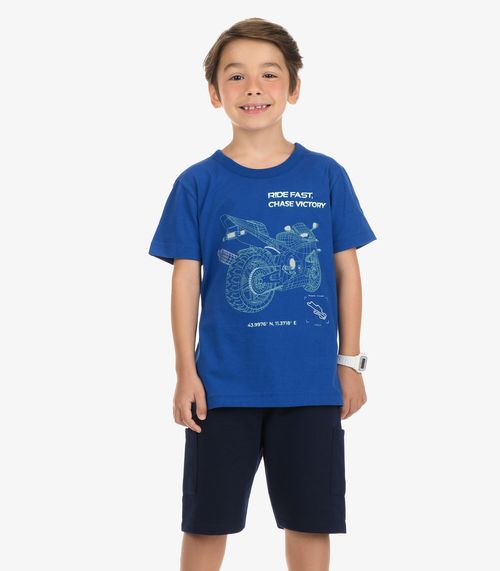 Camiseta Meia Malha Menino Rovi Kids Azul