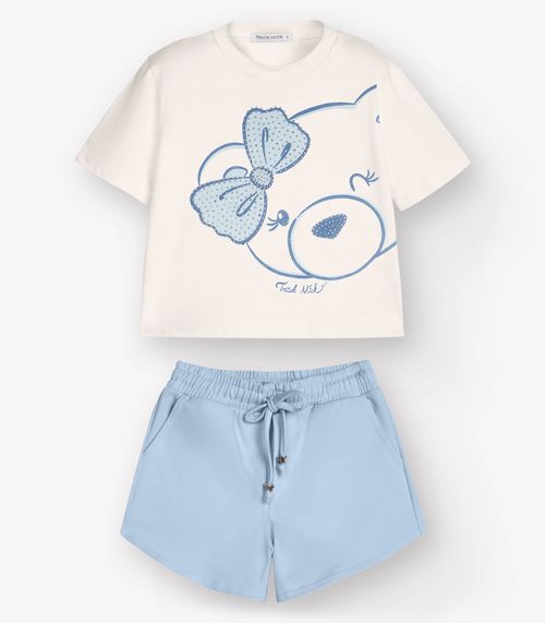 Conjunto Camiseta com Shorts Menina Trick Nick Bege