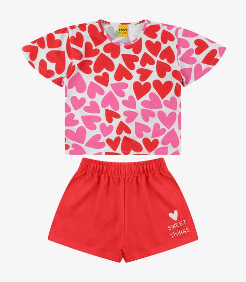 Conjunto Blusa com Shorts Meia Malha Rovi Kids Bege