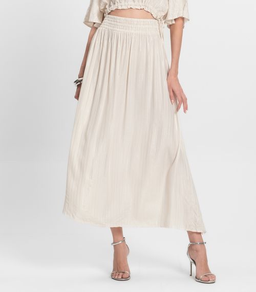 Saia Midi Feminina Cós Com Elástico Endless Bege