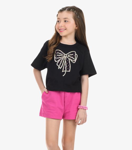 Conjunto Blusa com Shorts Meia Malha Rovi Kids Preto