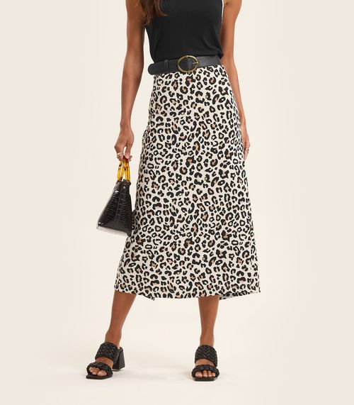 Saia Super Midi Feminina em Cotton leve Rovitex Bege