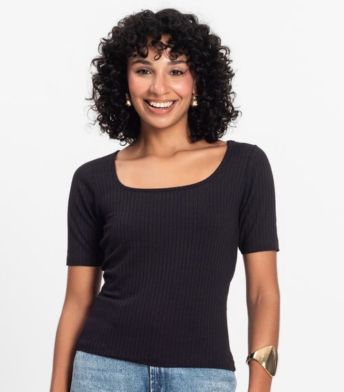 Blusa em Ribana Canelada Rovitex Preto