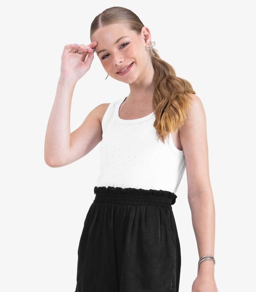 Regata Juvenil Feminina em Ribana de Viscose Minty Branco