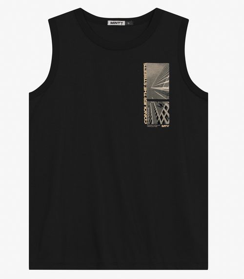 Regata Juvenil Masculino em Meia Malha Minty Preto