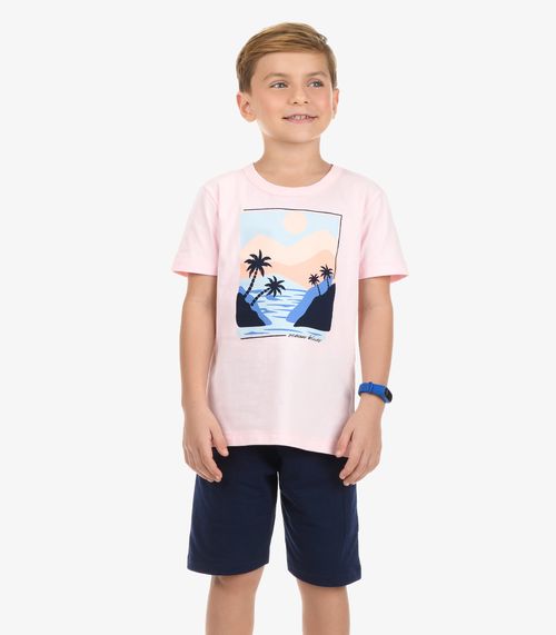 Conjunto Camiseta com Bermuda Menino Rovi Kids Rosa
