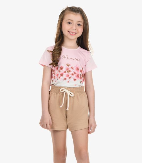 Conjunto Blusa com Shorts Meia Malha Rovi Kids Rosa