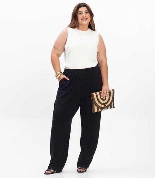 Calça Feminina Plus Size Em Molecotton Secret Glam Preto