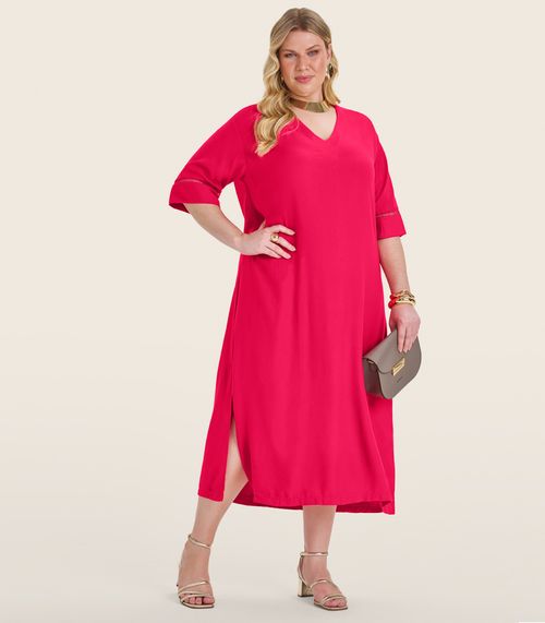 Vestido Manga Curta em Viscose Secret Glam Vermelho