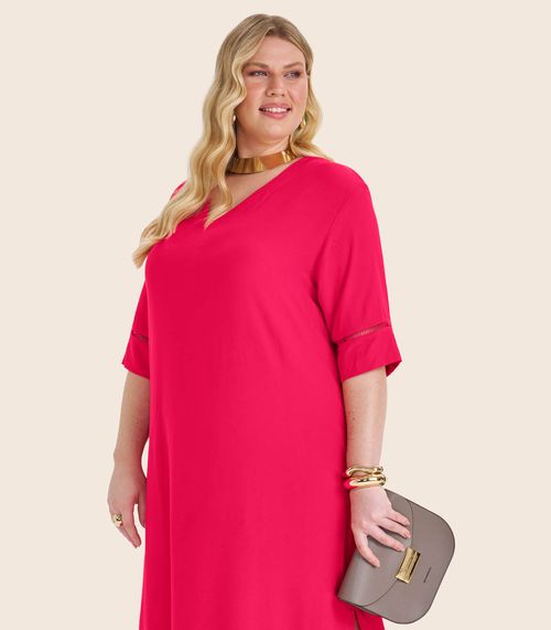 Vestido Manga Curta em Viscose Secret Glam Vermelho