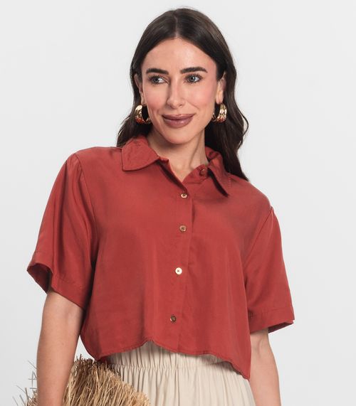 Camisa Feminina Manga Curta Com Gola Endless Marrom