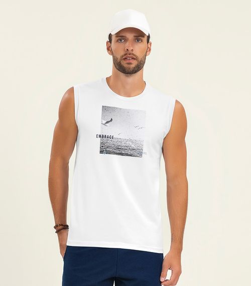 Regata Masculina Meia Malha Diametro Branco