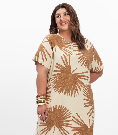 Vestido Super Midi Feminino Plus Size Secert Glam Bege
