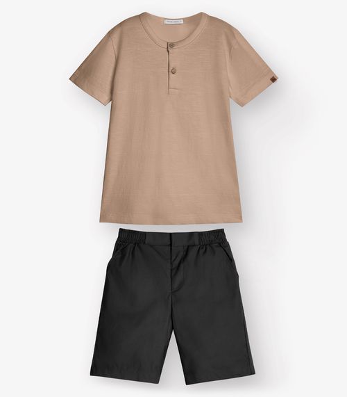 Conjunto Camiseta com Bermuda Menino Trick Nick Marrom