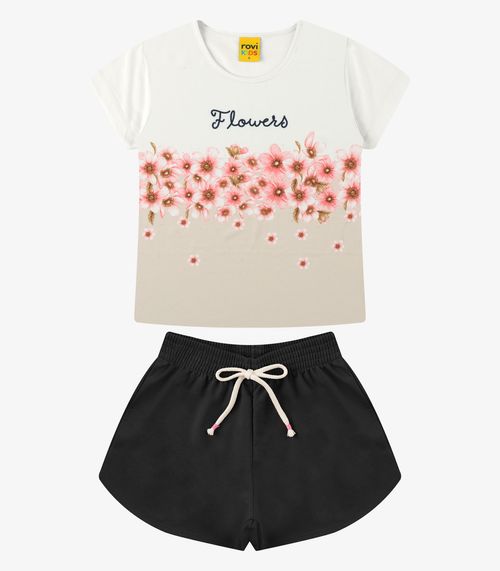 Conjunto Blusa com Shorts Meia Malha Rovi Kids Bege