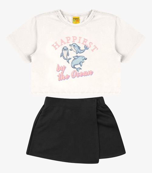 Conjunto Blusa com Shorts Menina Rovi Kids Bege