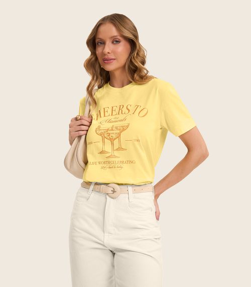 T- shirt Feminino em Meia Malha Rovitex Amarelo