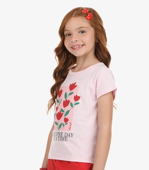 Conjunto Blusa com Shorts Meia Malha Rovi Kids Rosa