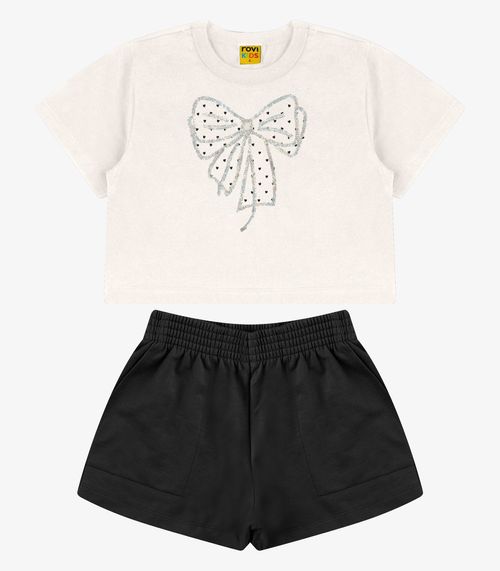 Conjunto Blusa com Shorts Meia Malha Rovi Kids Bege