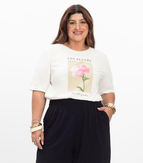 Blusa Manga Curta Feminina Plus Size Secret Glam Bege