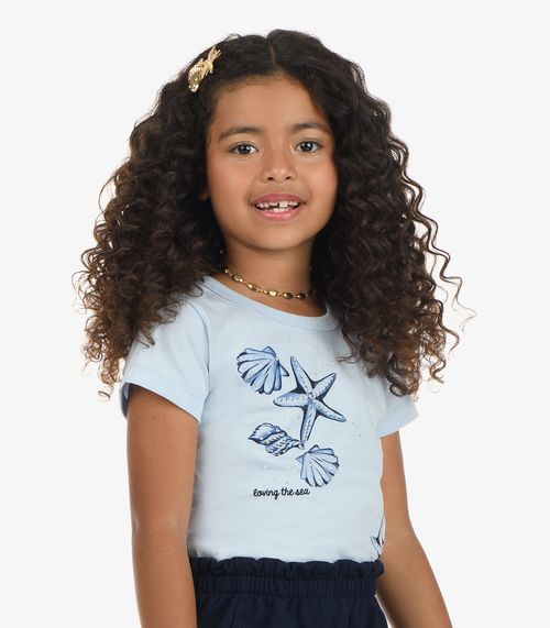 Conjunto Blusa Com Shorts Meia Malha Rovi Kids Azul
