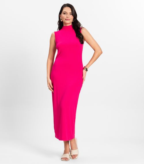 Vestido Midi Ribana Canelada Rovitex Rosa