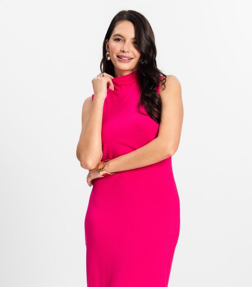 Vestido Midi Ribana Canelada Rovitex Rosa