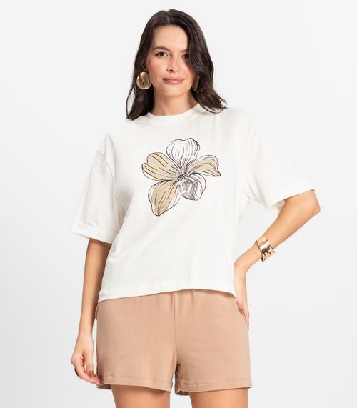 T- Shirt Box Feminina em Meia Malha Rovitex Bege