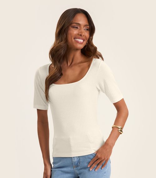 Blusa em Ribana Canelada Rovitex Bege