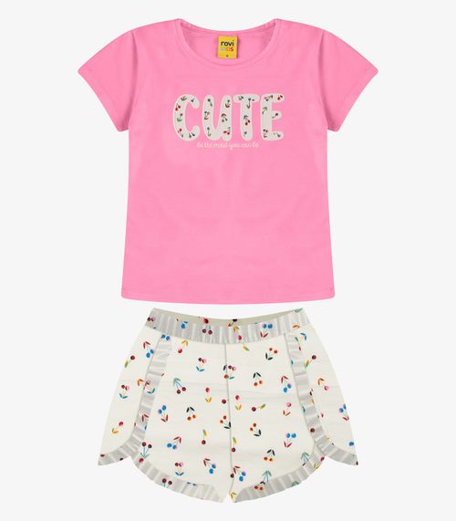 Conjunto Blusa com Shorts Menina Rovi Kids Bege