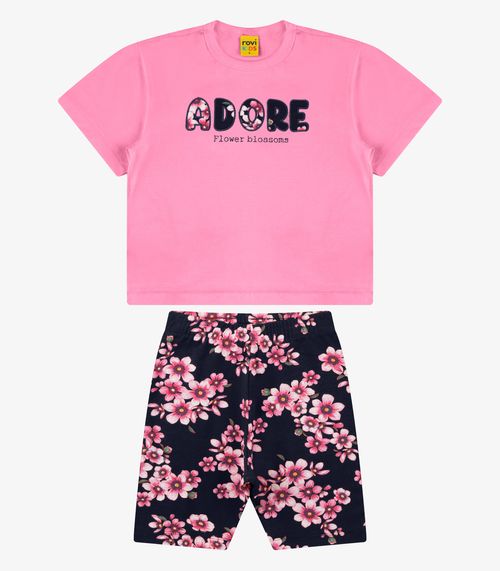 Conjunto Blusa Com Ciclista Meia Malha Rovi Kids Rosa
