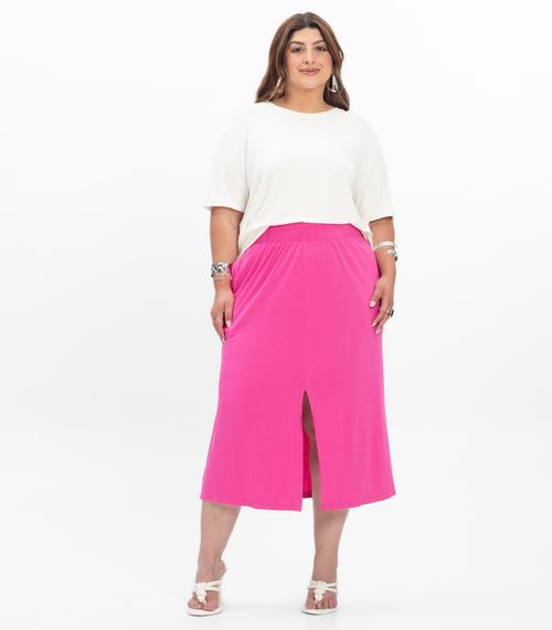 Saia Super Midi Feminina Plus Size Secret Glam Rosa