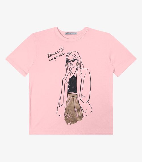 T- shirt em Meia Malha Feminina Endless Rosa