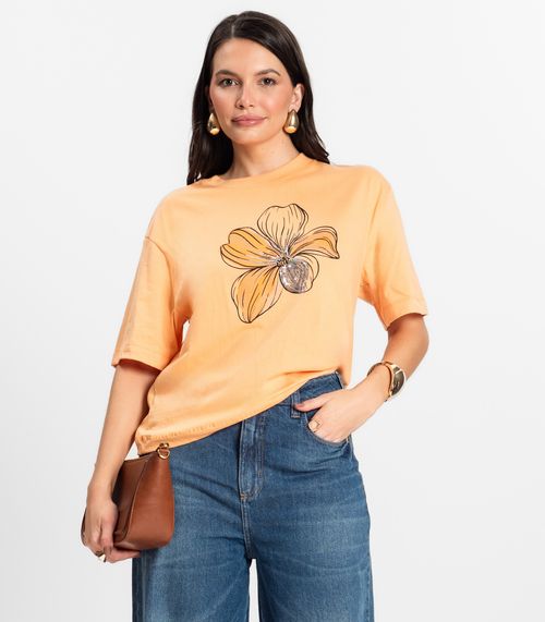 T- Shirt Box Feminina em Meia Malha Rovitex Laranja