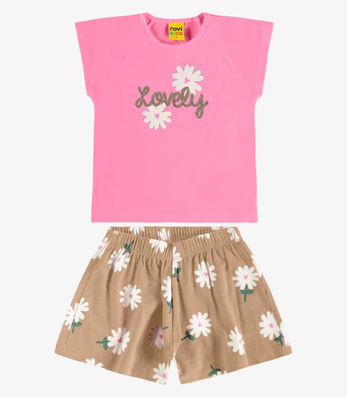 Conjunto Blusa com Shorts Cotton Rovi Kids Rosa