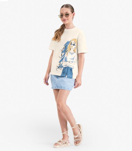 T- Shirt Juvenil em Meia Malha Minty Bege