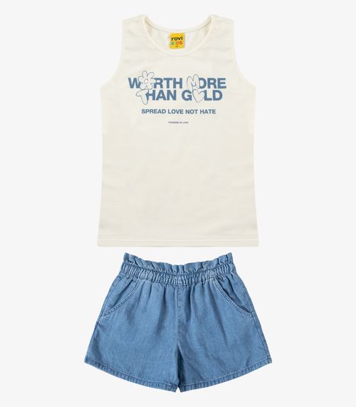 Conjunto Regata com Shorts Menina Rovi Kids Bege