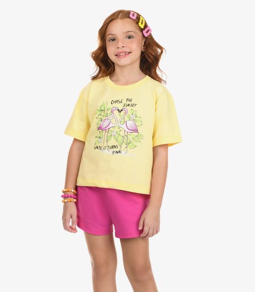 Conjunto Blusa com Shorts Meia Malha Rovi Kids Amarelo