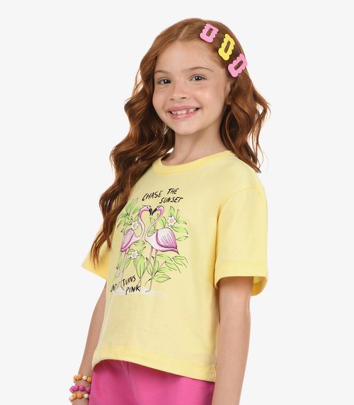 Conjunto Blusa com Shorts Meia Malha Rovi Kids Amarelo