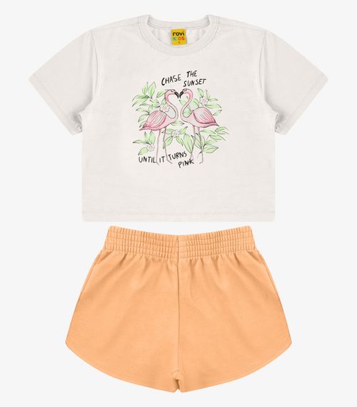Conjunto Blusa com Shorts Meia Malha Rovi Kids Bege